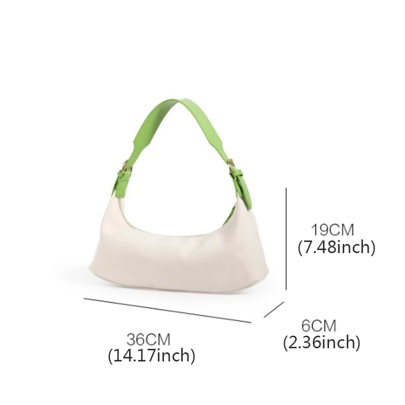 

2021 Canvas Leather Splicing Armpit Bag Women Shoulder Bags Casual Solid Color Women's Handbag Patchwork Baguette Clutch Purses