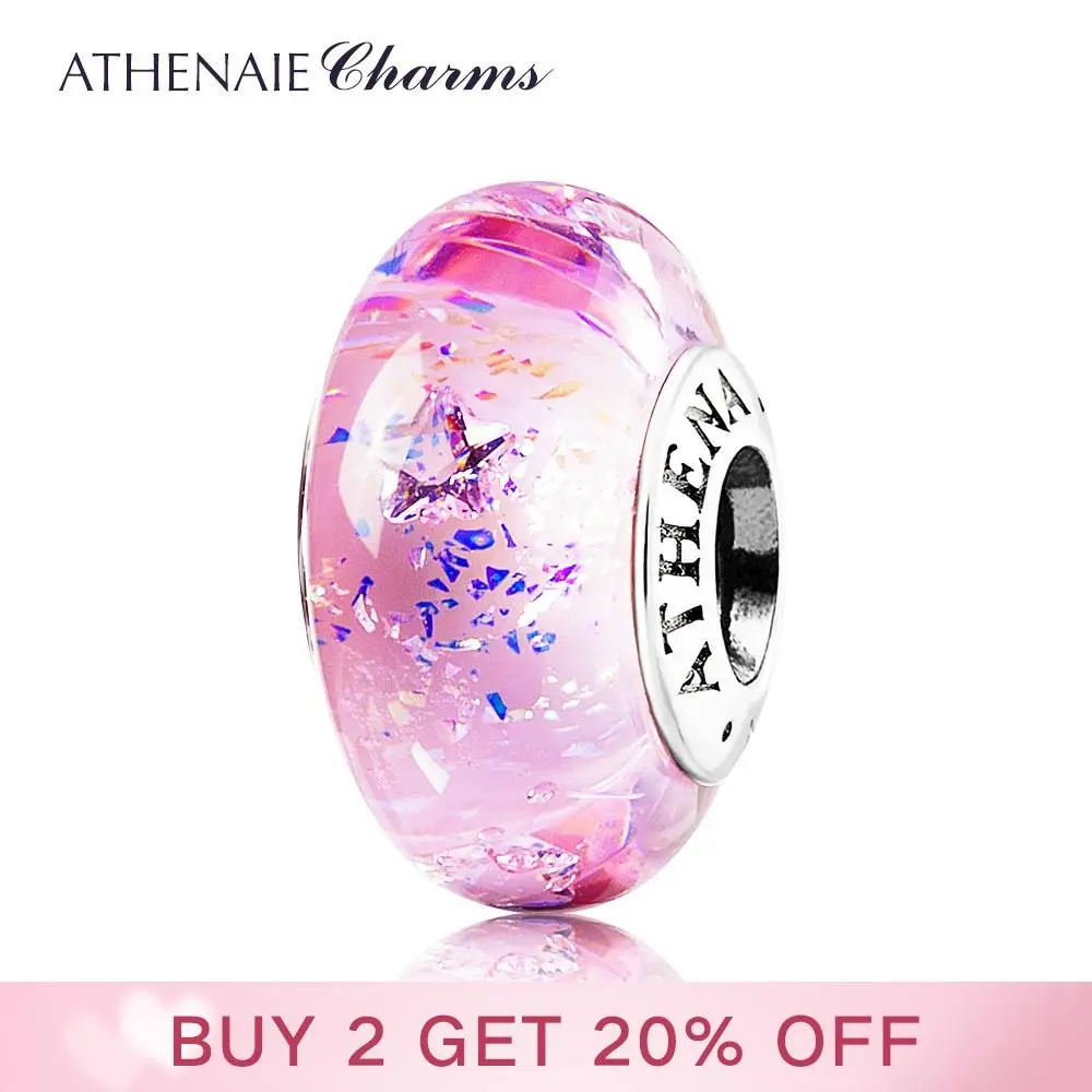 Бусины из муранского стекла ATHENAIE Настоящее серебро 925 пробы сердечник