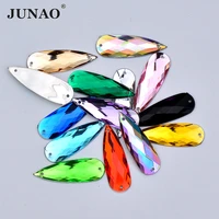 junao 1030mm 20pcs sewing mix color teardrop rhinestone flat back acrylic stone applique sewn crystal gems for clothes crafts