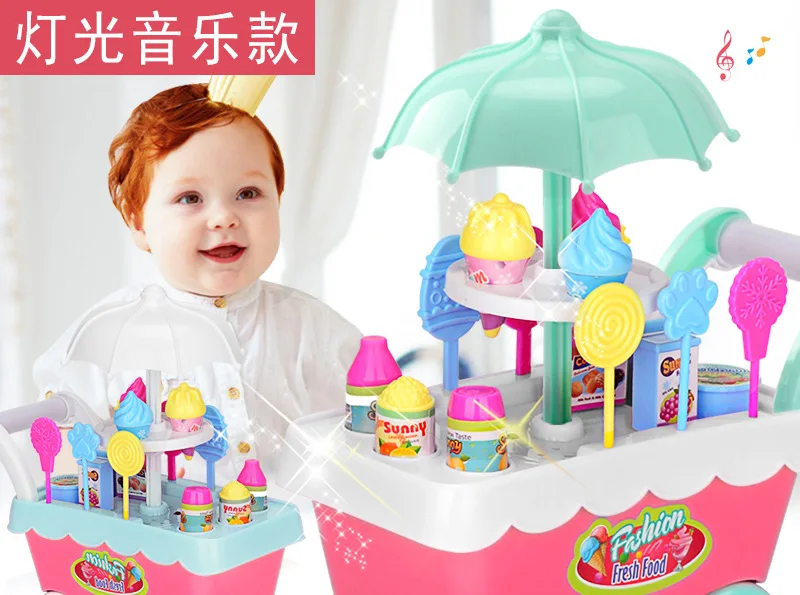 

Светлая музыкальная детская тележка для мороженого, набор из 19 штук, мини-тележка для девочек, игровой домик, игрушки, подарок для мальчиков ...