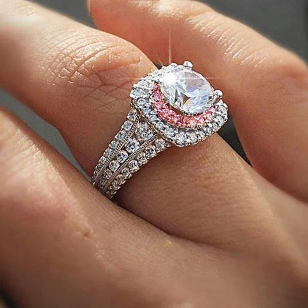 Модное кольцо принцессы из стерлингового серебра 925 пробы с розовым фианитом и