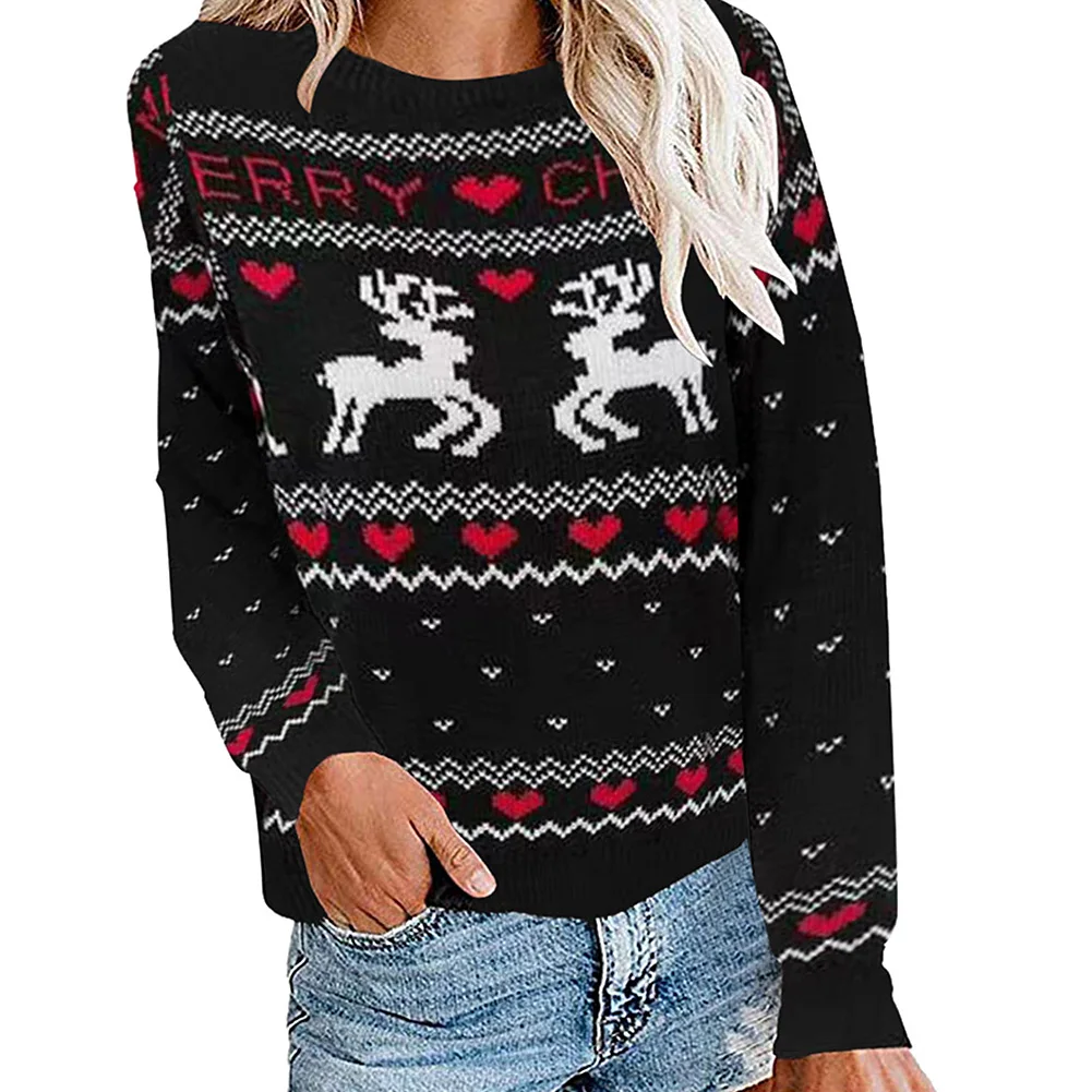 Fashion Sweater Acrylic Fibers Merry Christmas Sweaters Women Long Sleeve Autumn Winter Deer Print Pullover Jumper Tops New N5 | Женская