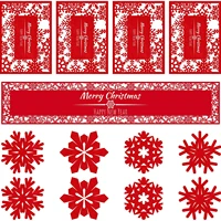 13pcs Christmas Felt Table Runner Set 4 Placemats and 8 Coasters Felt Snowflake Christmas Holiday Table Decoration 2022 New Year
