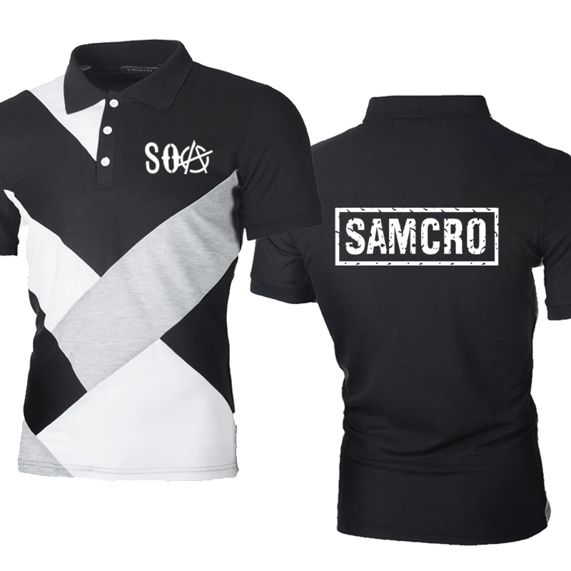 

New Men's Polo Shirt SOA Sons of Anarchy Printing summer Contrast Men's Short sleeve Cotton High Quality Men's Shirts