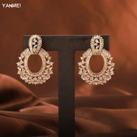 palace retro luxury earrings for women noble temperament exquisite fashion jewelry shiny zircon geometric hollow earrings