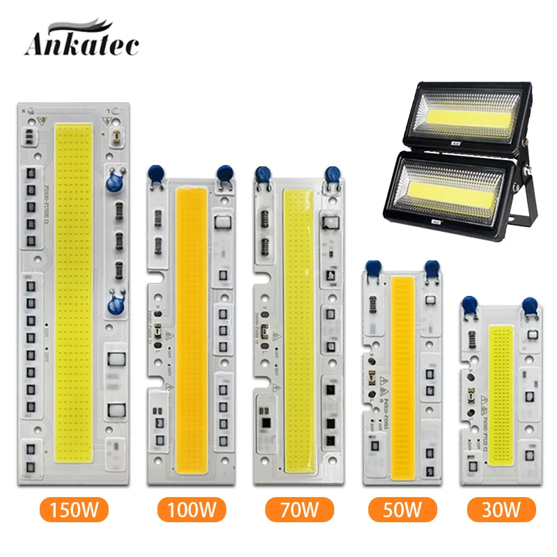 Светодиодный COB Чип 30 Вт 50 70 100 150 AC 220 В 110 светильник IP65 Smart IC для прожектор теплый