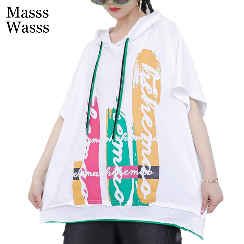 

Женская футболка с капюшоном Masss Wasss, свободная футболка в британском стиле, с принтом, для фитнеса, в стиле панк, уличная одежда большого раз...
