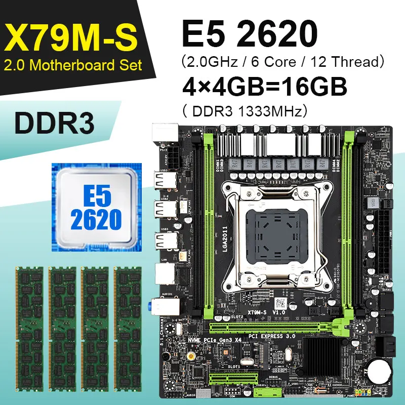 X79 X79M S материнская плата LGA2011 E5 2620 Процессор 4 шт х 4GB = 16 Гб DDR3 1333 МГц 10600 память ECC REG