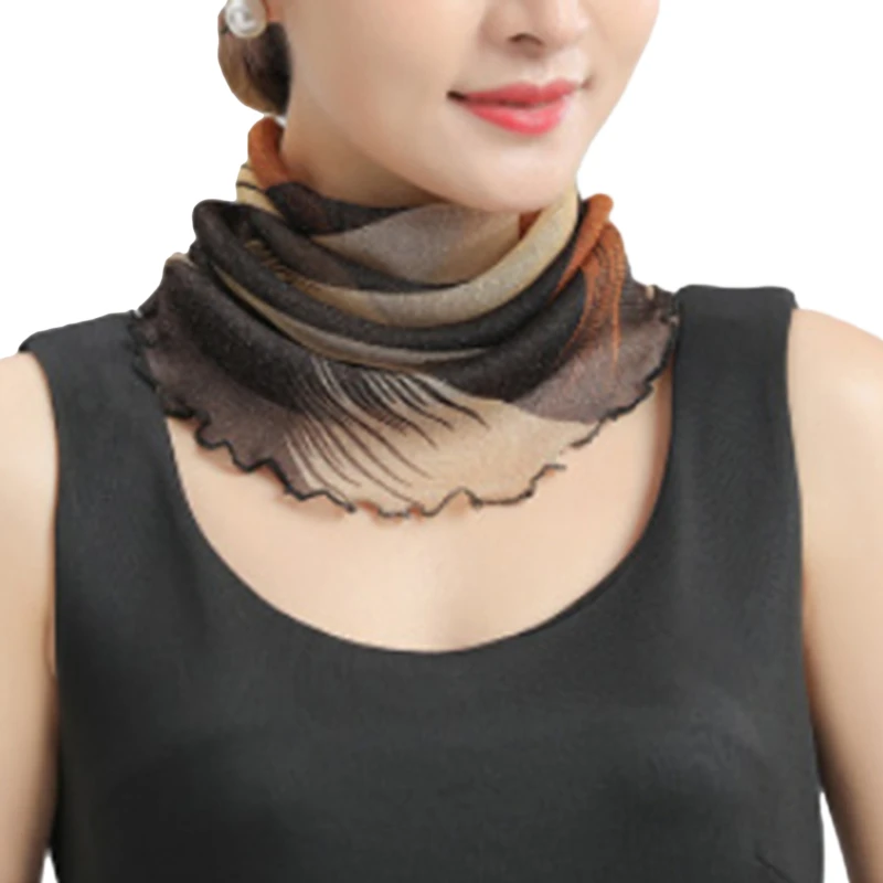 Spring Summer Chiffon Neck Collar Scarf Women Head Thin Sunscreen Variety Small Silk Anti-UV Mask Multi-Function |