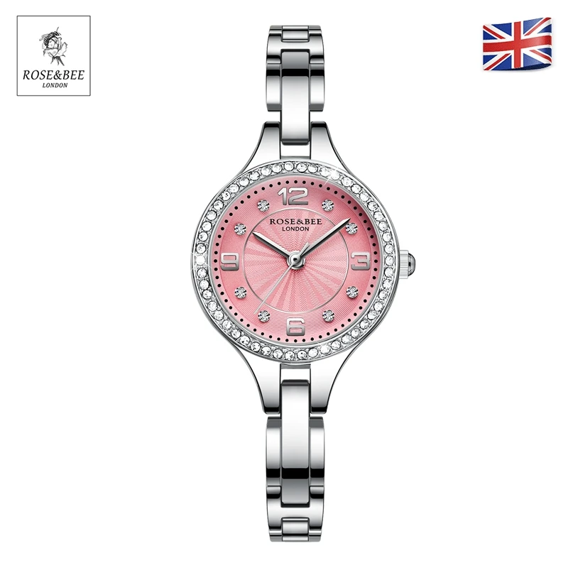 

2021 New Silver Pink Fashion Luxury Exquisite Smooth Comfortable Stainless Steel Waterproof Small Dial Ladies Rhinestone Watch