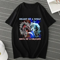fashion mens t shirt summer short sleeved heart of a wolf soul of a dragon print t shirts sports fitness shirt loose streetwear