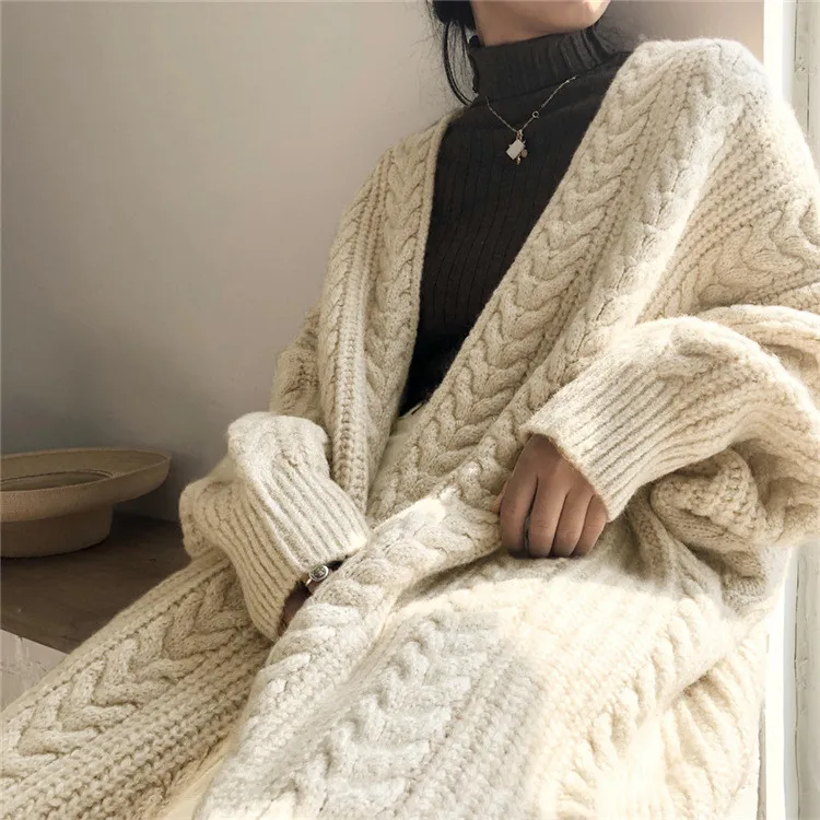 

Casual Long Sweater Long Sleeve Sweaters New Women Korean Cardigan Knitted Comfortable Solid Twist Loose Female Batwing Sleeve