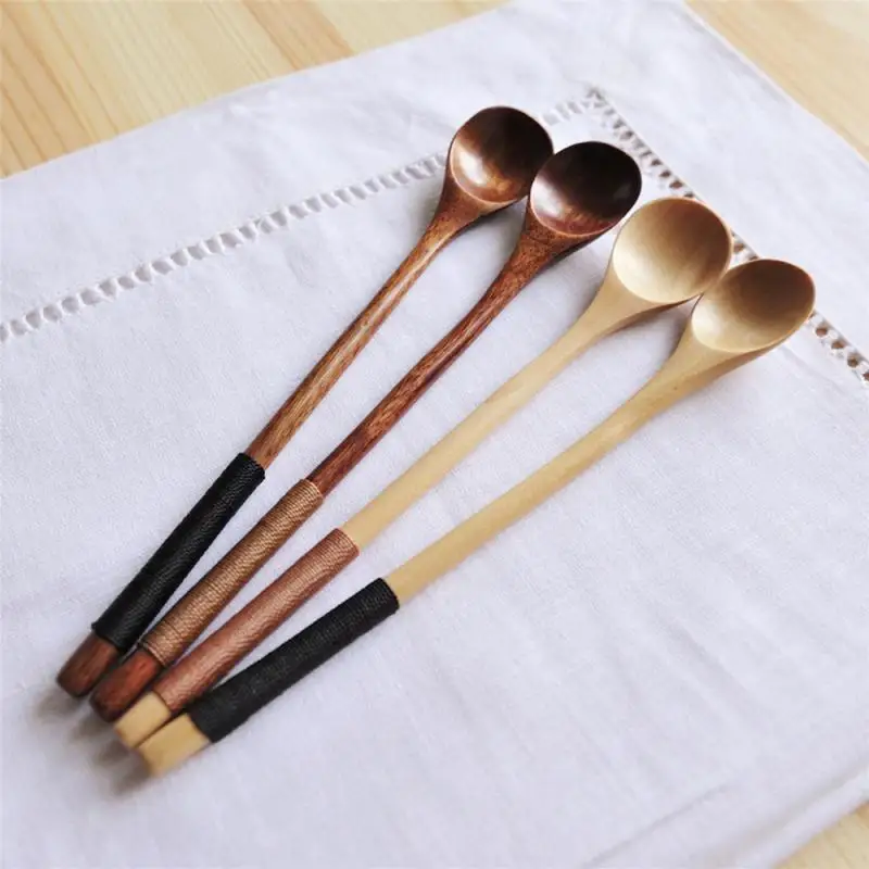 

Coffee Spoon Creative Solid Wood Tableware Stir Stick Milk Tea Milk Honey Wooden Spoon For Kitchen Round Flat Spoon Tableware