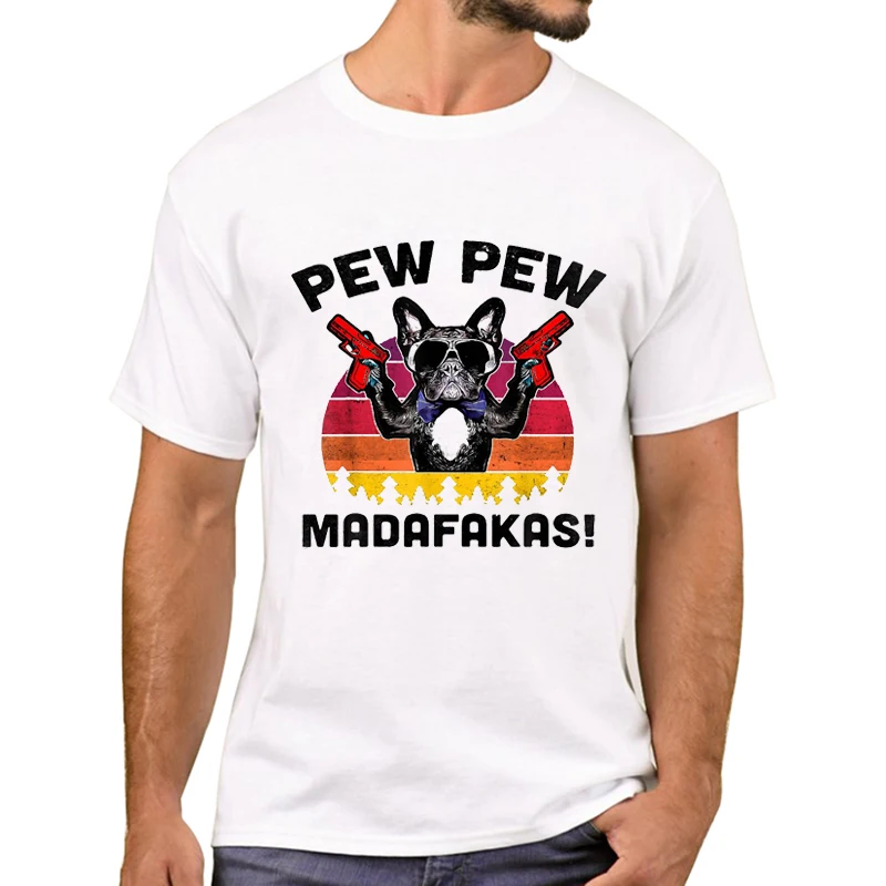 TEEHUB Neueste Hund Pew Madafakas Männer T-Shirt Vintage Mops Gun Pew Gedruckt T Shirts Kurzarm Hipster T-shirts Retro Mops t – Detail 4