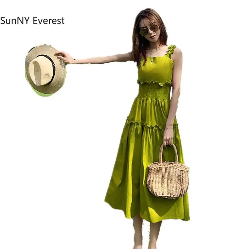 

Новинка лета 2021, зеленое платье авокадо Sen, маленькое зеленое, свежее, сладкая нишевая юбка, сексуальное платье, платье с клубничкой