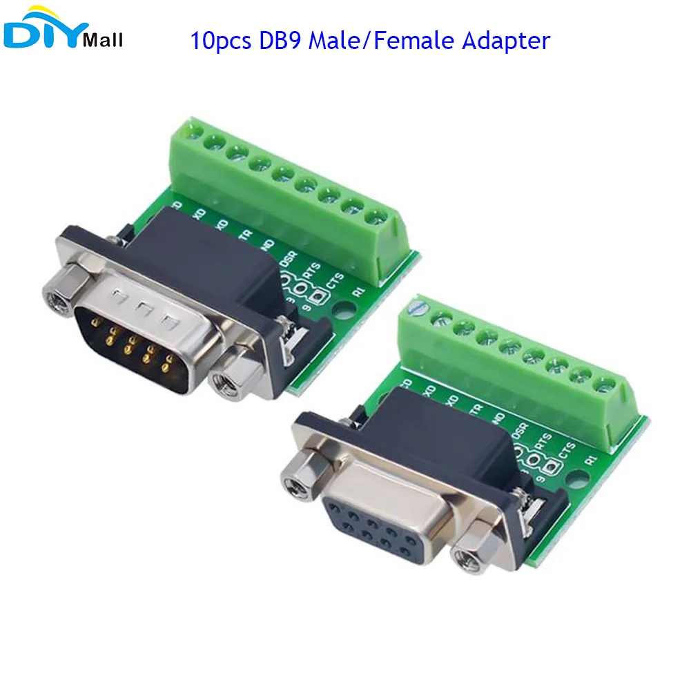 

10pcs DB9 Male Female Adapter Signals Terminal Module RS232 RS485 Serial To Terminal 9-Pin 9-Hole Connector Conversion Board