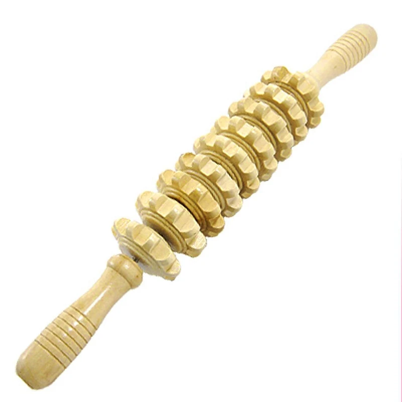 Lady Home Wooden Wheel 9 Rollers Belly Health Massager |