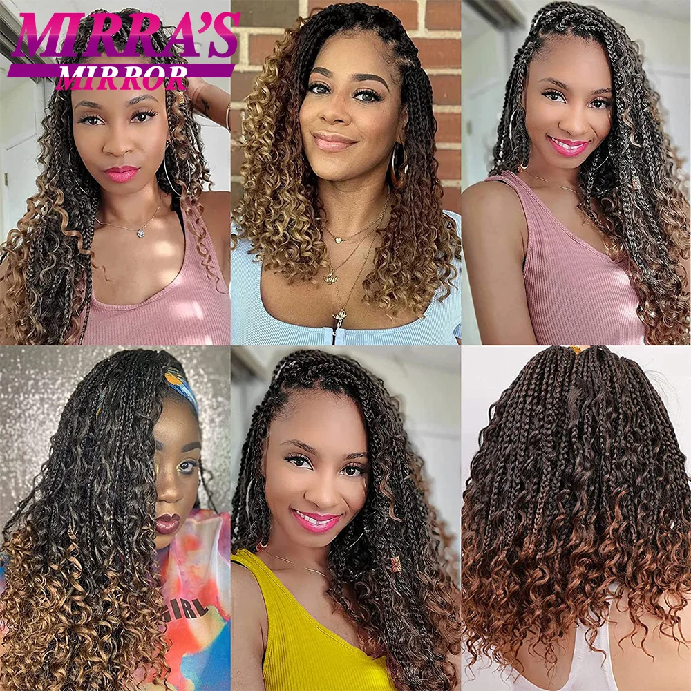 Synthetic Box Braids Crochet Hair With Curly End 14 Inch Goddess Crochet Box Braids Omber Braiding Hair Extension for Afro Women images - 6