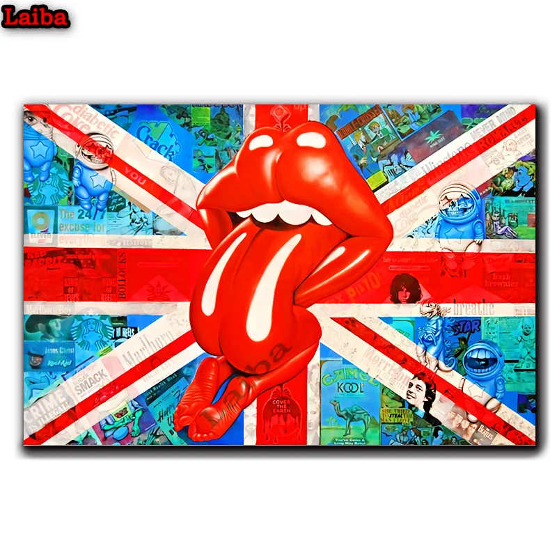 

DIY Алмазная вышивка, британский флаг, сексуальный язык, 3d Алмазная вышивка крестом, модная Алмазная мозаика, стразы, украшение