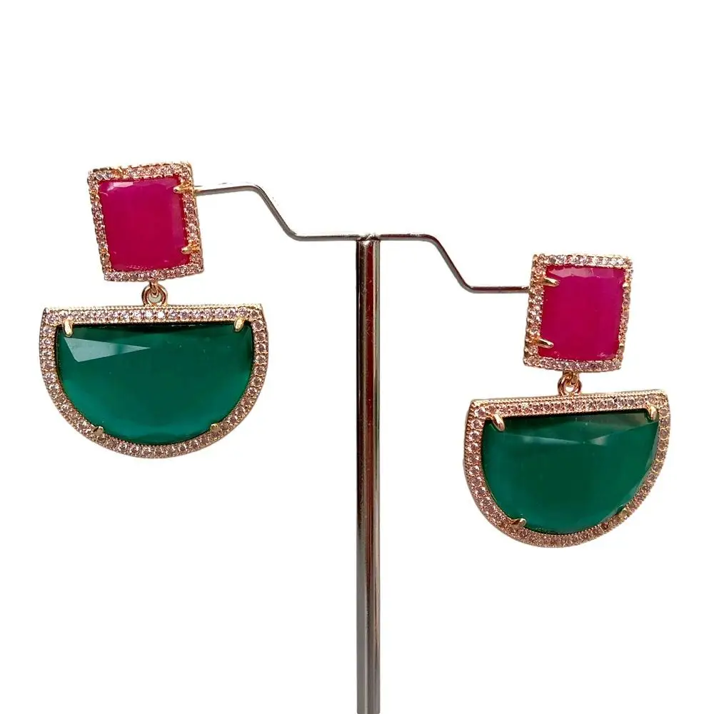 Y.YING полукруглые серьги-гвоздики в форме кошачий глаз зеленая фуксия