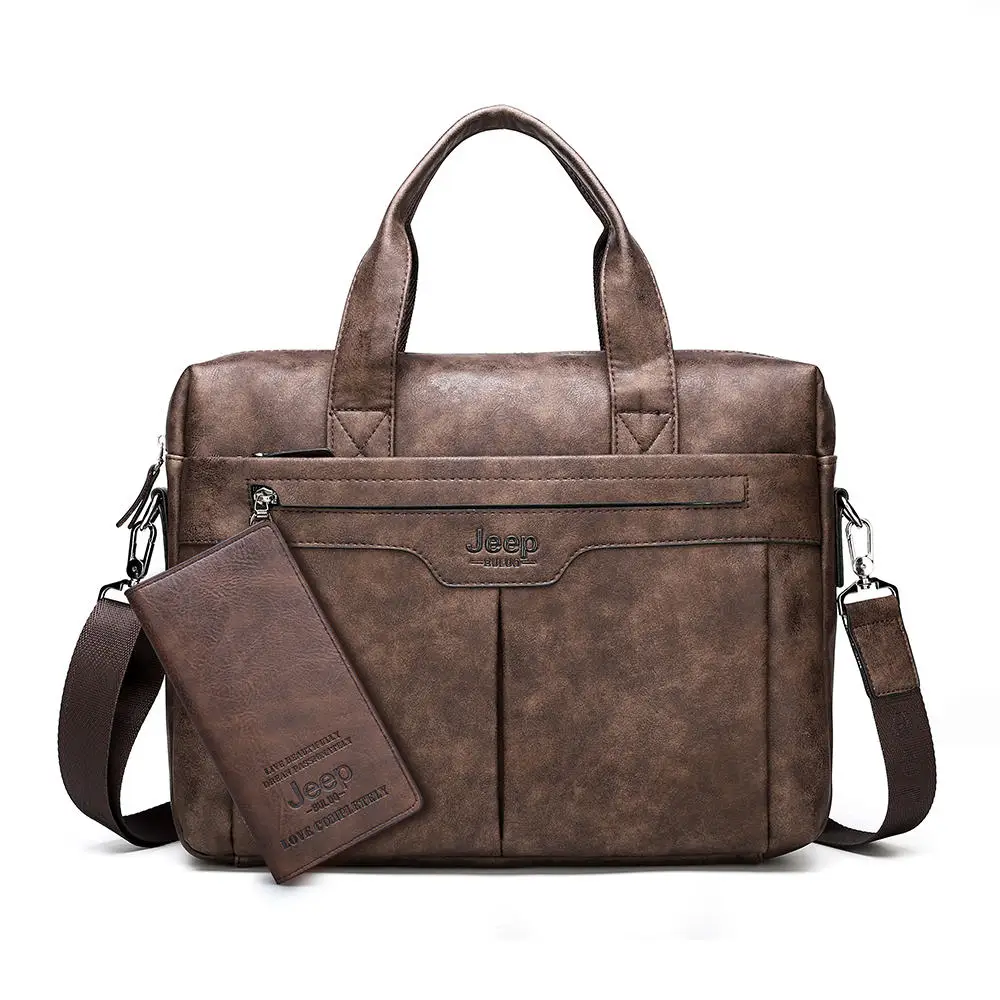 Set-Brown JEEP BULUO, высокое качество, дорожная сумка для мужчин, деловой портфель, сумка, спилок, кожа, 14 дюймов, сумки для ноутбука, Новые поступления - Цвет: Set-Brown