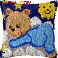 latch hook kits make your own cushion blue teddy bear crocheting pillow case latch hook cushion cover printed canvas sofa decor