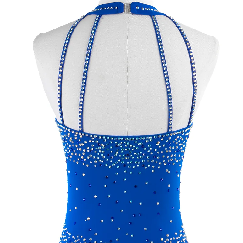 

Custom Figure Skating Dress Sapphire For Women And Girls Ice Skating Clothes Sleeveless Condole Belt With Rhinestones