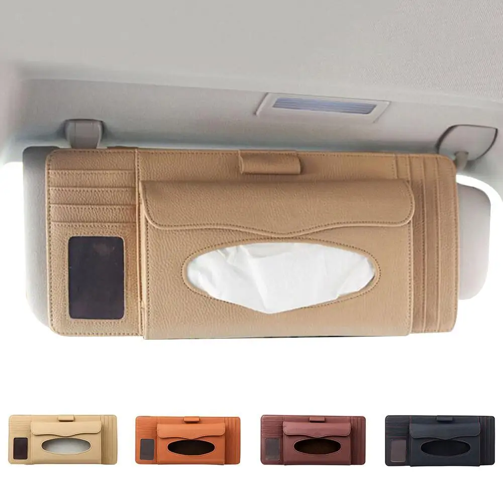 

Universal Car Sun Visor Faux Leather Tissue Box Pen CD Card Holder Organizer Automobiles Stowing Tidying