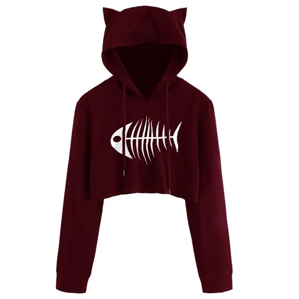 Женские разноцветные толстовки с принтом рыбы на осень и зиму 2020 укороченный