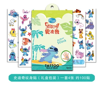 Disney-tatuaje temporal de frozen para ni&ntilde;as, calcoman&iacute;as con caja, Stitch, pegatinas impermeables, juguetes de regalo-5