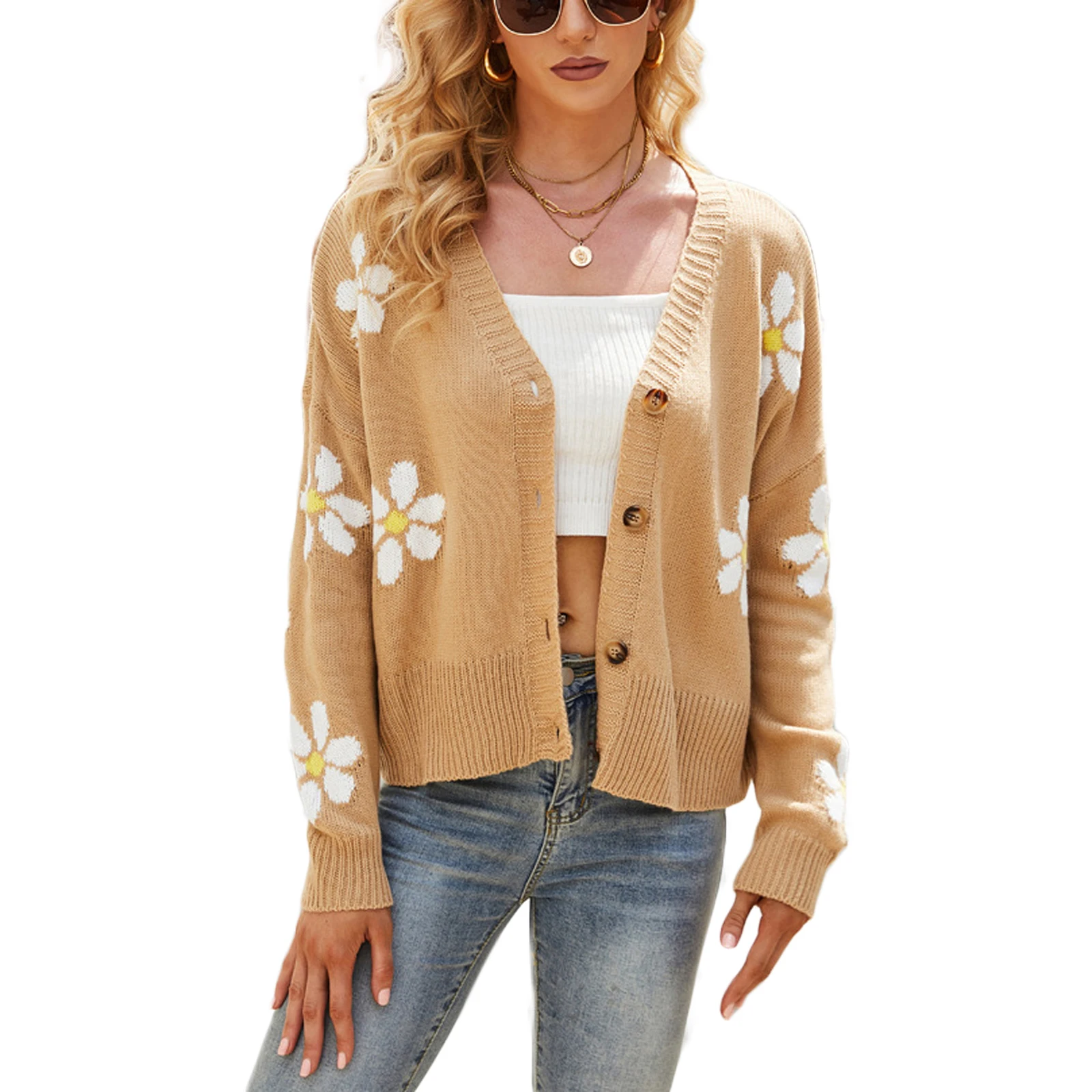 

Женский трикотажный свитер на пуговицах, с длинным рукавом