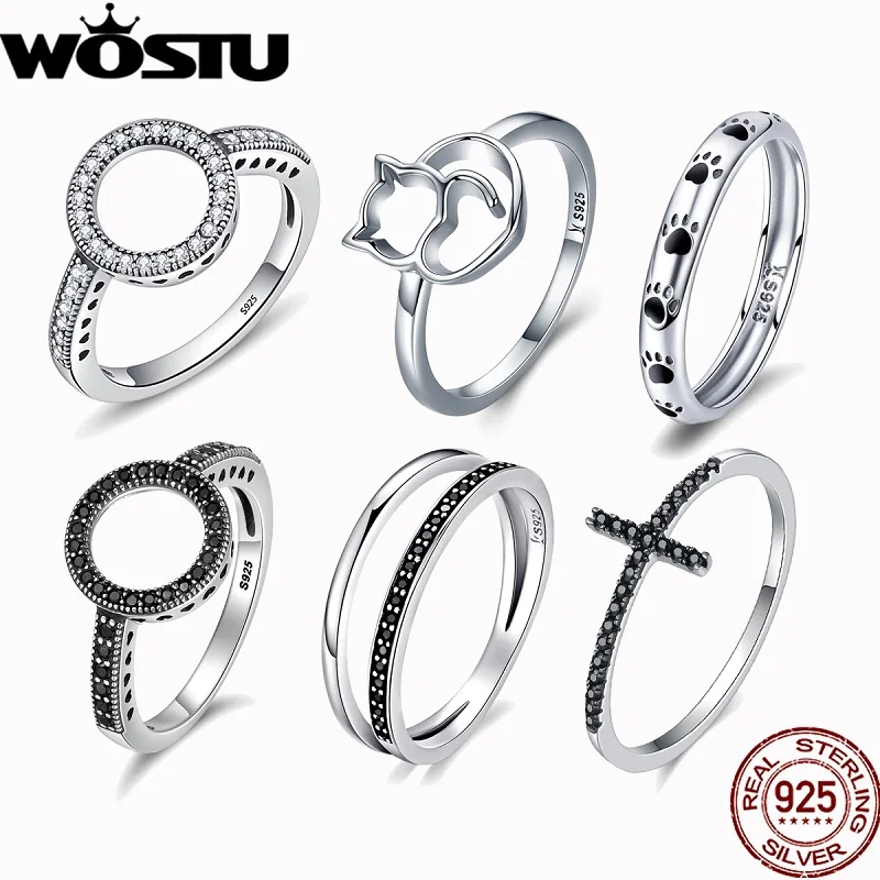 WOSTU,,, настоящее 925 пробы, серебряные кольца для женщин, кот, радуга, кольцо на удачу, люкс класс, S925, ювелирное изделие, подарок, Прямая поставка