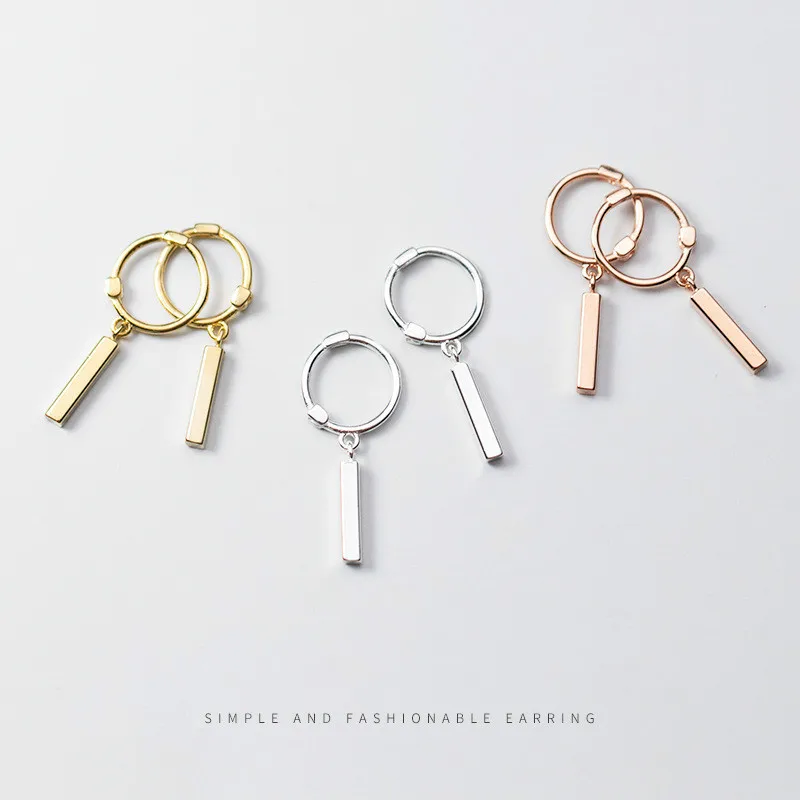 

Real 100% 925 Sterling Silver Female Korean Ins Simple Earrings Temperament Square Earring Jewelry Gift for Women