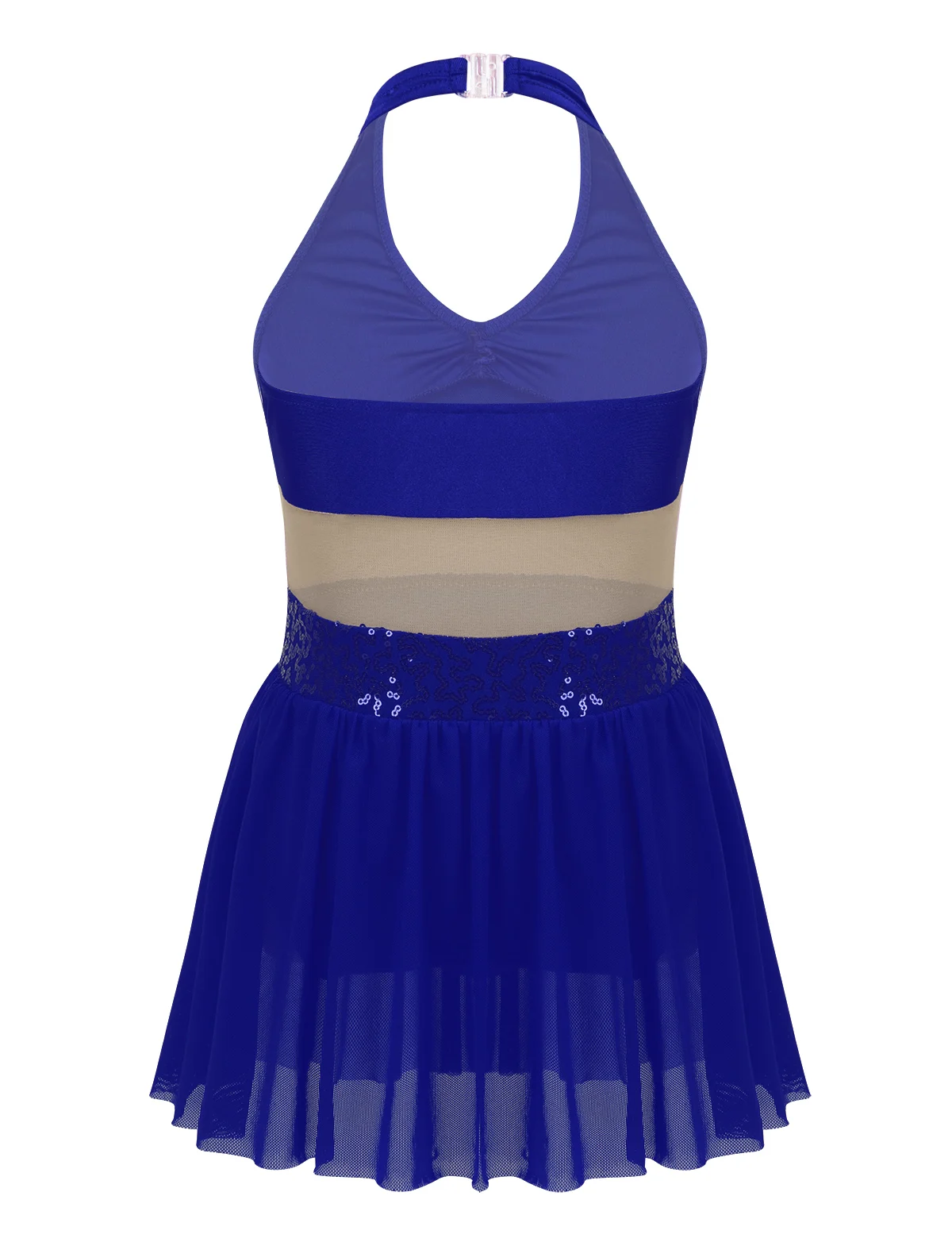 ChicTry Girls Halter Sequin Mesh Stretchy Figure Skating Dress Gymnastics Ballet Leotard Kids Performance Lyrical Dance Costumes