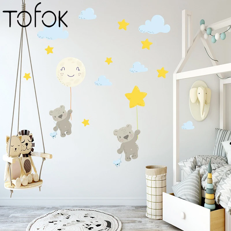 

Tofok воздушный шар облако звезда мультфильм маленький медведь наклейка на стену спальня гостиная детская комната креативные декоративные н...