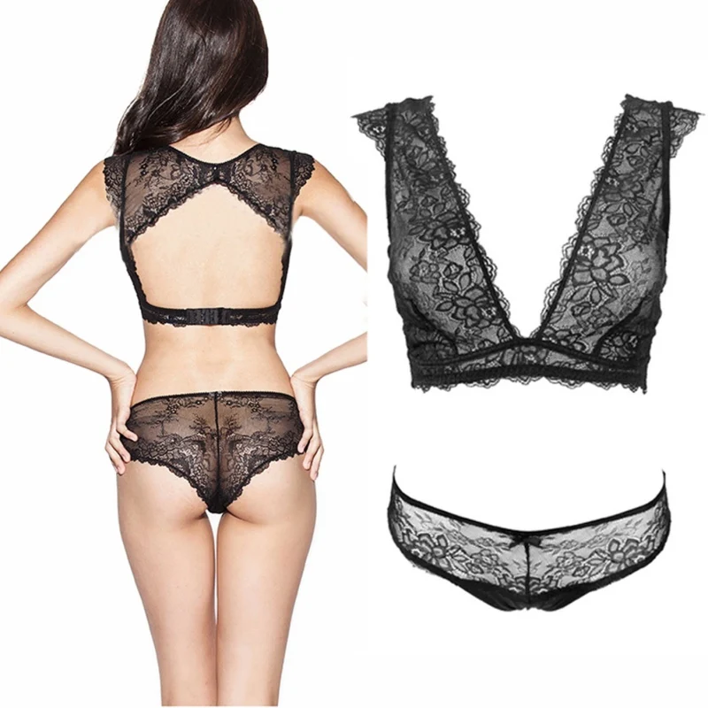 Комплект женского сексуального нижнего белья с цветочной вышивкой кружевные