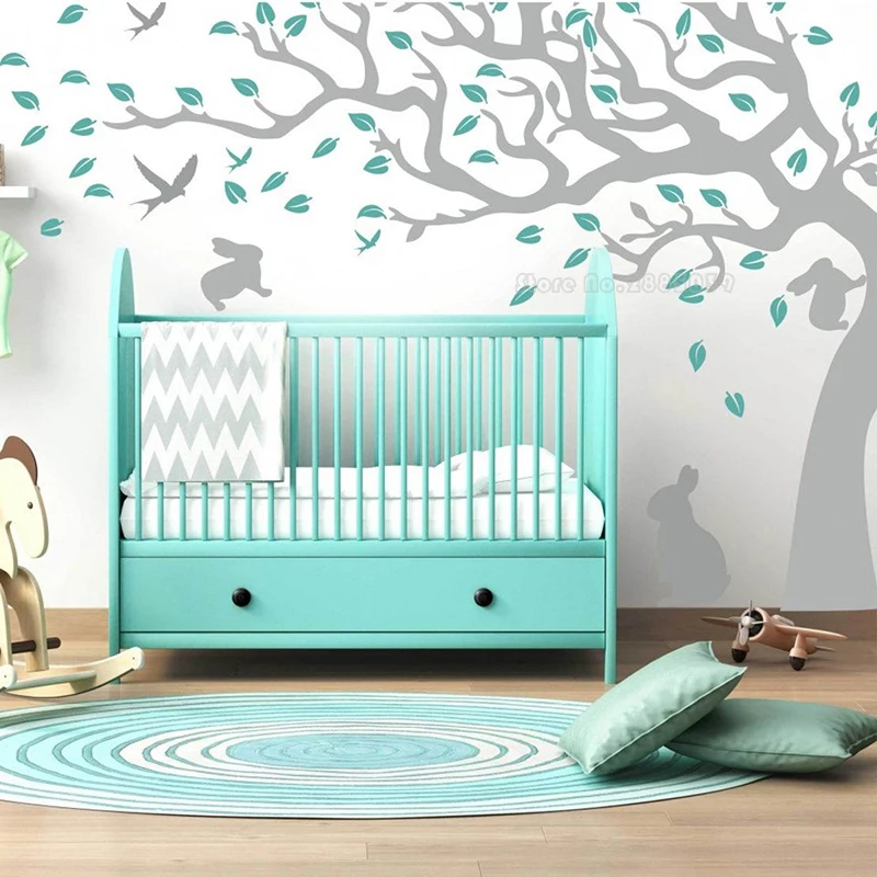 Пушистых кроликов для малышей с новогодней елкой наклейка на стену дерево и