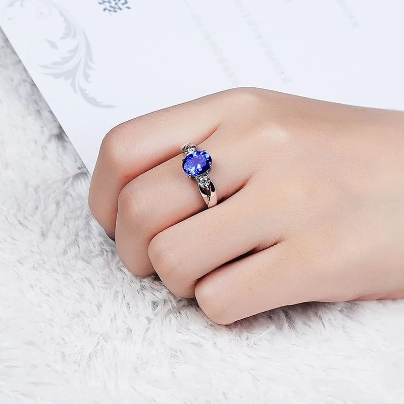 Твердые 925 Стерлинговое Серебро сапфир кольца для женщин модные Синий танзанит