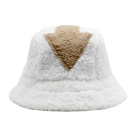 new women lambswool cap bucket hats winter warm fishermans hat arrow symbol printing flat top caps