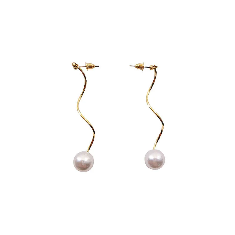 

TIMEONLY Elegant Imitation Pearl Tassel Earrings for Women Lady Gold Color Twisted Chain Long Dangle Earrings Wholesale Jewelry