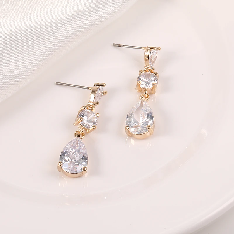 

Luxury AAA Cubic Zirconia Bridal Earrings Teardrop Round Crystal Dangle Earrings for Women Wedding Jewelry Aretes De Mujer