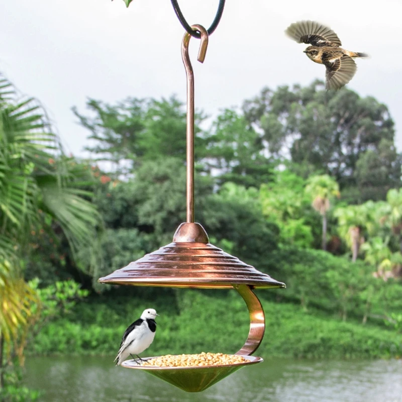 

P8DE Hanging Bird Feeder Tray Metal Seed Dish Feeders Anti Rust Outside Nuts Feeder to Attract Birds Backyard Decoration