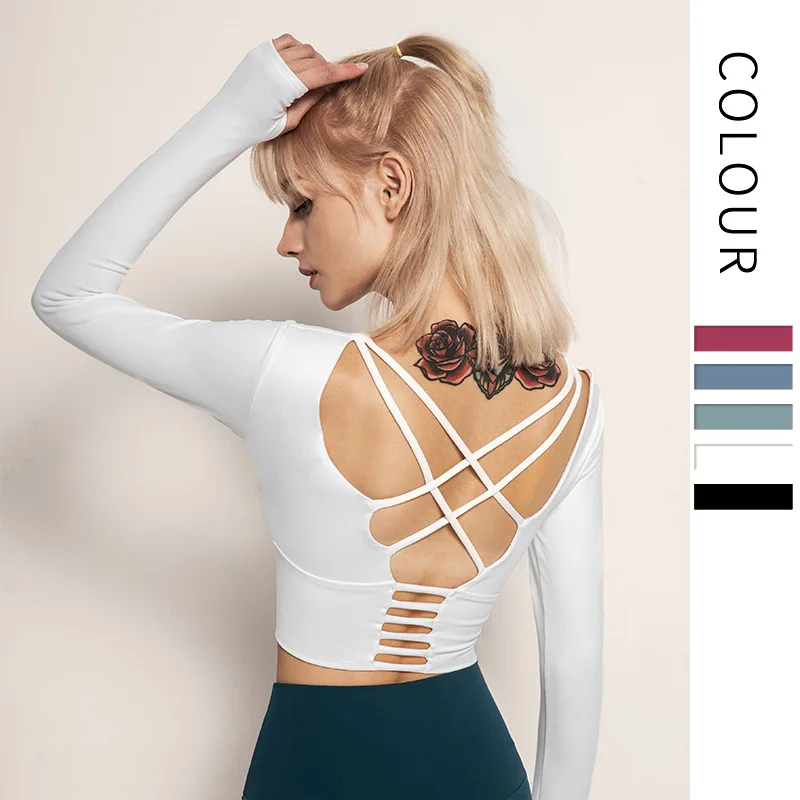 Осенние красивые рубашки для занятий йогой на спине женские фитнеса с нагрудной