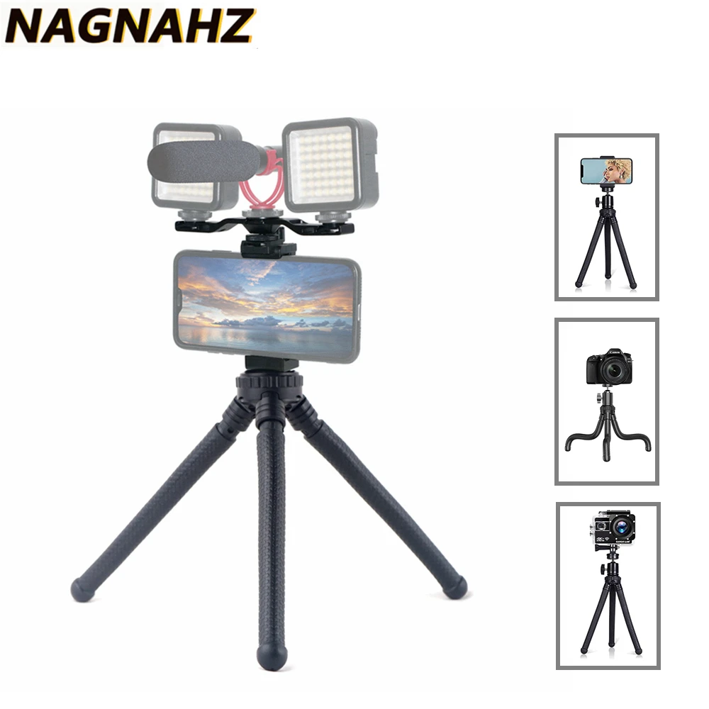 

Nagnahz Phone Tripod Octopus Tripod With Phone Holder for Microphone LED Light Flexible Tripod for Selfies/Vlogging/Streaming