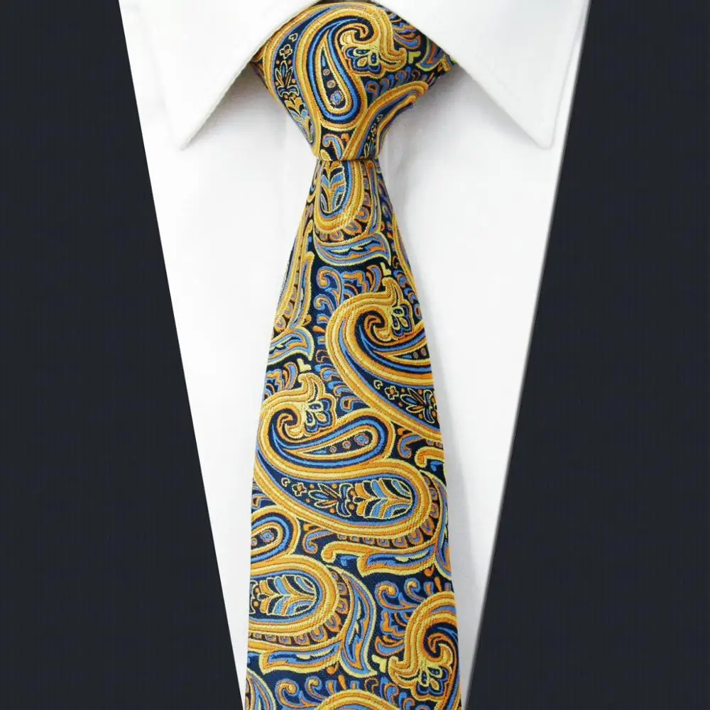 Уз13 Пейсли желтые мужские тонкие галстуки шелковые модные обтягивающие Галстуки