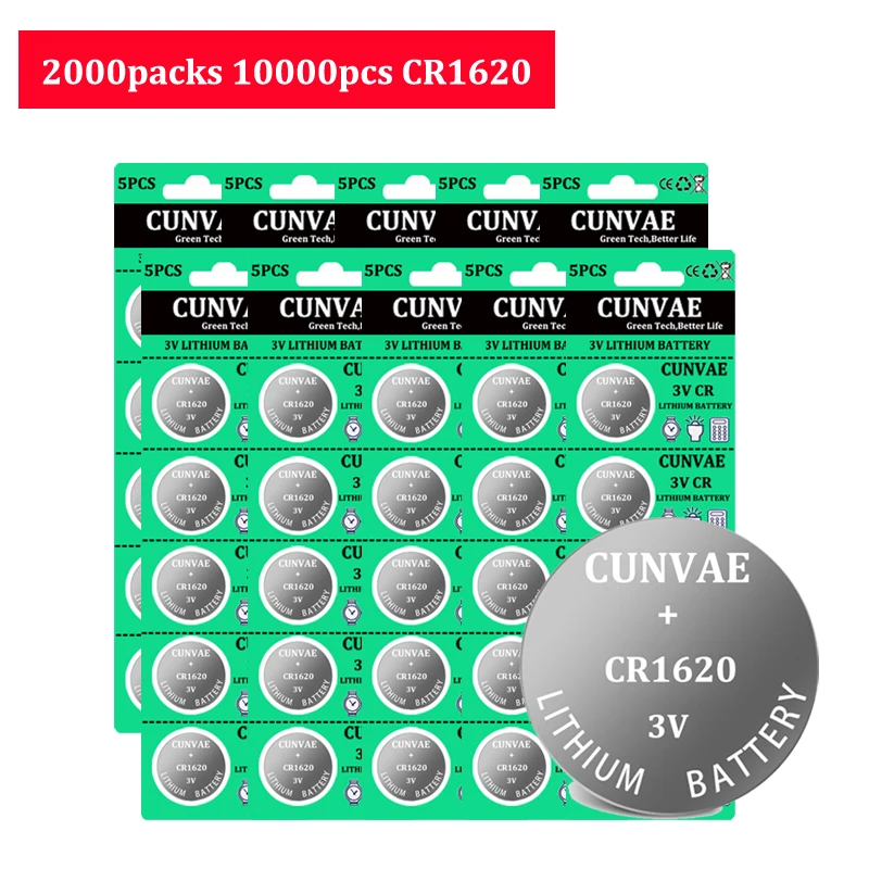 

10000 шт. CR1620 CR 1620 3 в литиевые батареи, Кнопочная батарея монета ECR1620 LM1620 DL1620 BR1620 KCR1620 5009LC для игрушечных автомобильных ключей