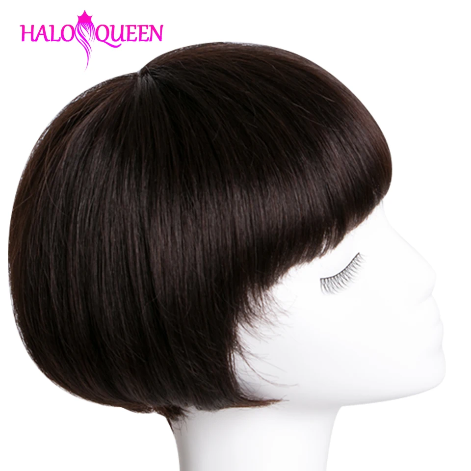 Short Wigs Straight Peruvian Remy Hair Human For Women Natural Color Full Machine Made With Bang | Шиньоны и парики