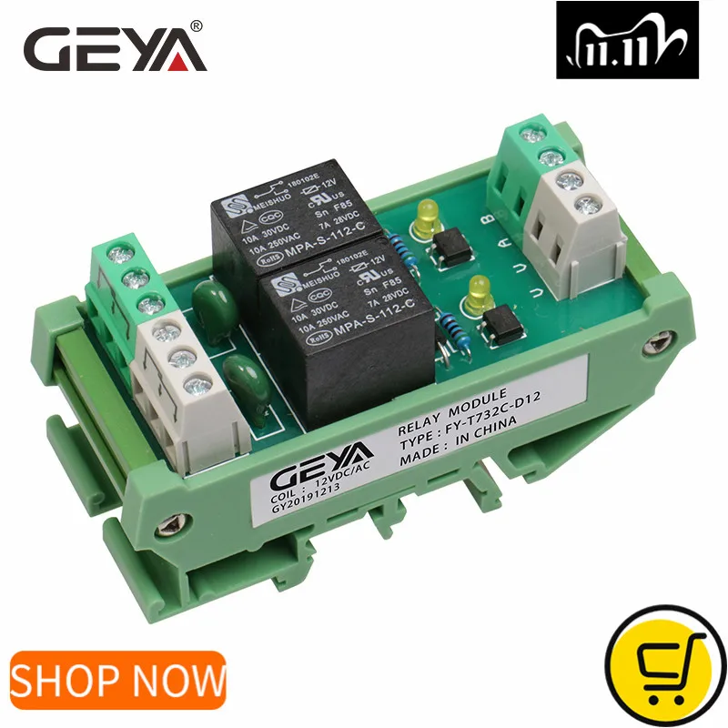 GEYA FY T73 2 канальный релейный модуль Din Rail 12V 24V AC230V реле Интерфейс PLC Управление|Реле|