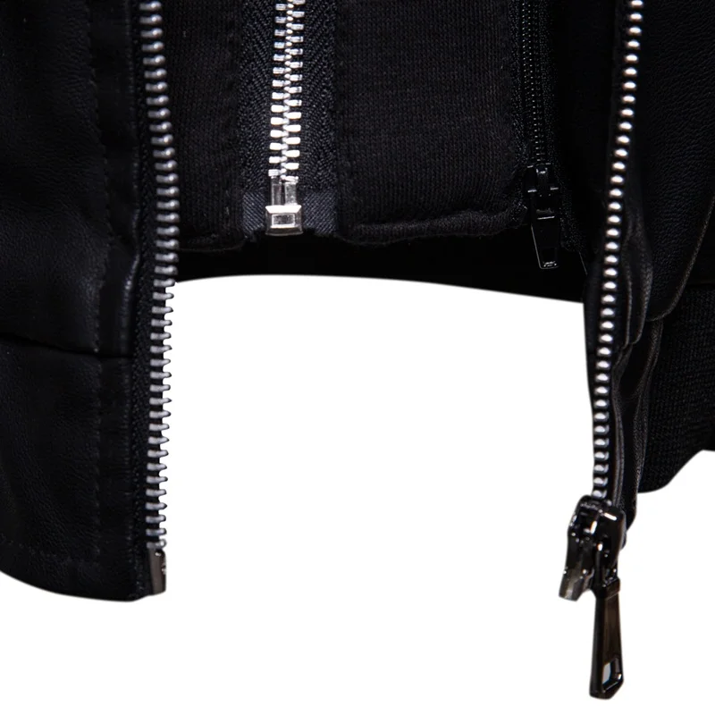 

Two-piece leather men's double zipper hooded motorcycle leather jacket with hat coat