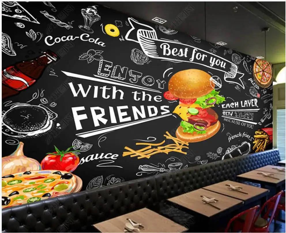 

3d photo wallpaper custom mural European and American Burger & Fries Shop room wallpaper for walls in rolls home decor room